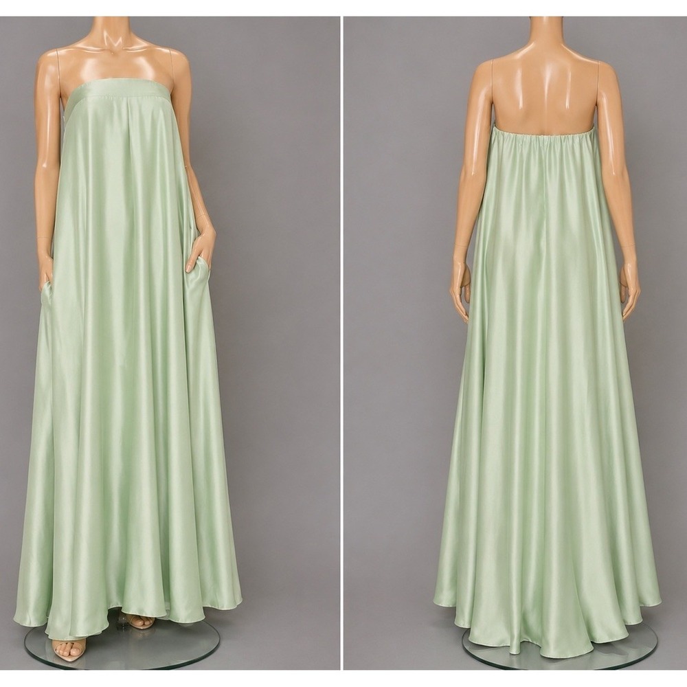 Show Me Your Mumu Tinsley Tube Dress Womens Large Pistachio Luxe Satin Side Zip - Picture 3 of 13